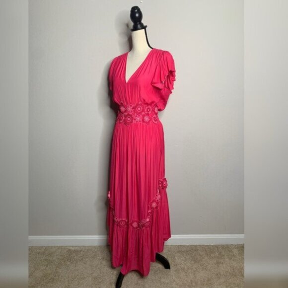 NWT Ramy Brook Lenna Pink Embellished Short Sleeve Maxi Dress - Picture 6 of 16